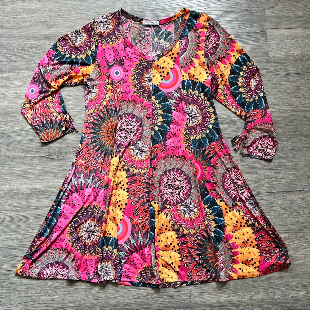 Vibrant Multicolor Boho Patterned Flowy Dress - image 1